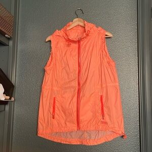 Calvin Klein performance neon orange hooded running vest size large
